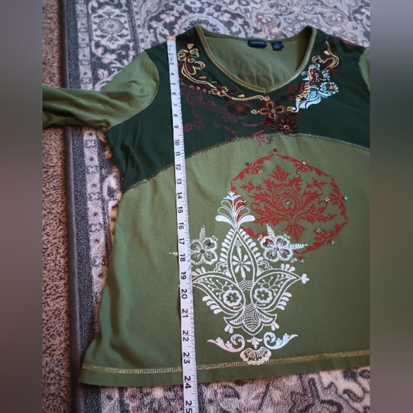 Y2K Westbound Fairy Grunge Shirt XL Green Floral Embroidery Studs Double Sided - Picture 9 of 10